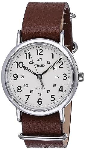 Timex Unisex T2P495 Weekender 40 Brown Leather Slip-Thru Strap Watch