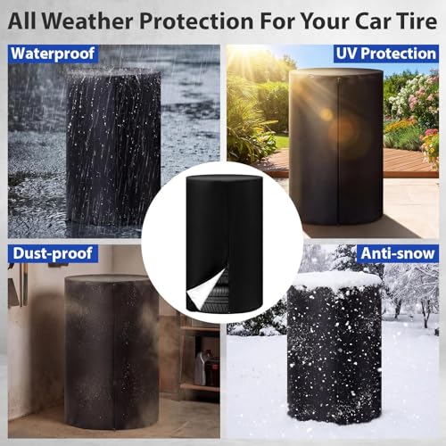 Image of 2 Pcs Tire Covers Storage 420d 33 Inches Outdoor Tire Storage Bag Waterproof All Seasonal Protection Cover Holding 4 Tires with Zipper for Truck Trailer Car Rv SUV