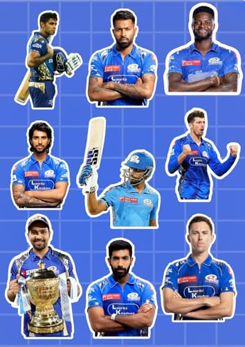 Image of Mumbai MI Stickers - Pack of 25 | Waterproof Vinyl MI Cricket Stickers for Laptop, Phone, Water Bottle, Bike, Car, Notebook | Self Adhesive Glossy Sticker Pack 2026