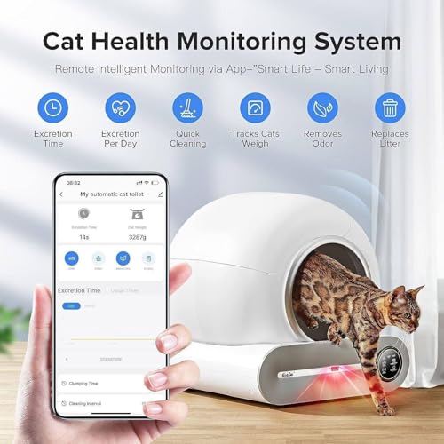 Lettiera automatica autopulente per gatti, grande capacità, con rimozione degli odori e controllo tramite app, garantisce la massima igiene e comfort per il tuo gatto