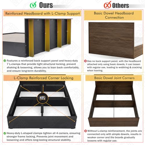 Image of ABOUT SPACE Bed - (84 x 74 inches) King Size Bed Without Storage | Engineered Wooden Bed Frame with Headboard & MDF Support Board for Mattress | 1-Year Warranty Cot for Bedroom - Smoked Pine