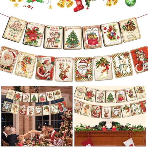 Image of HASTHIP Christmas Decorations Wall Hanging Vintage Christmas Banner Vintage Cartoon Print Hanging Banner for Door, Porch, Room, Window, Xmas Decorations Items