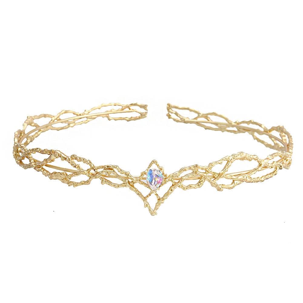 LEEMASING Corona de cristales tiara diadema de pelo corona de novia princesa rey diadema para cumpleaños boda Halloween fiesta de disfraces (dorado con piedra AB), M, Aleación, cristal