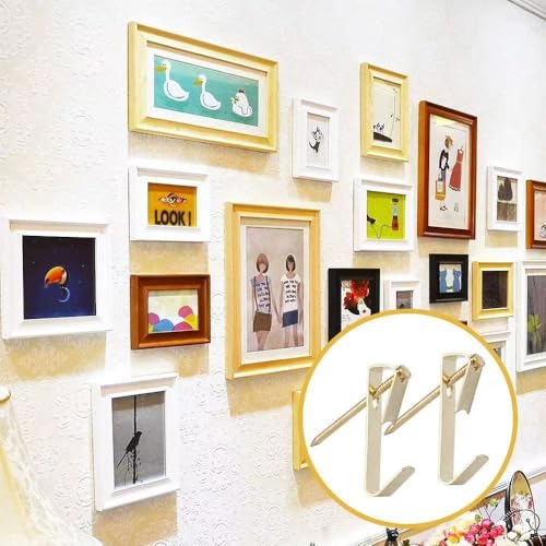 Image of 120pcs Picture Hanging Kit, 10lb, 20lb, 30lb, 50lb and 100lb Picture Hangers, Metal Picture Hanging Hooks Set with Nails, on Drywall, Wooden Wall Photo Frame, Mirror, Canvas, Wall Art (Gold)
