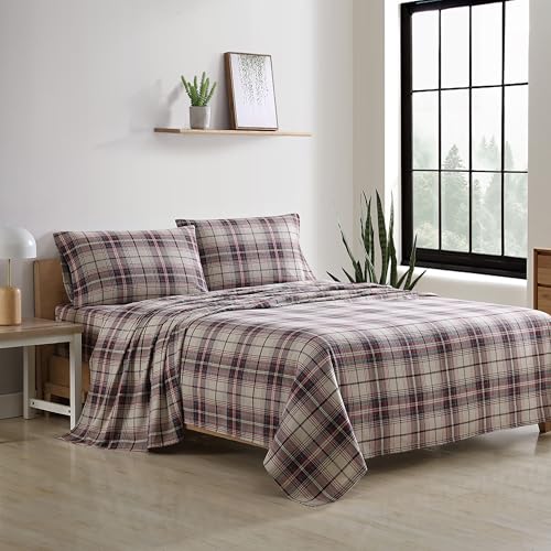 Image of Eddie Bauer - Flannel Sheets Full Size, Anti-Pilling & Wrinkle Resistant Cotton, Touchably Soft for All-Season Comfort - Bed Sheets with Matching Pillowcases & Fitted Sheet (Montlake Plaid Red)