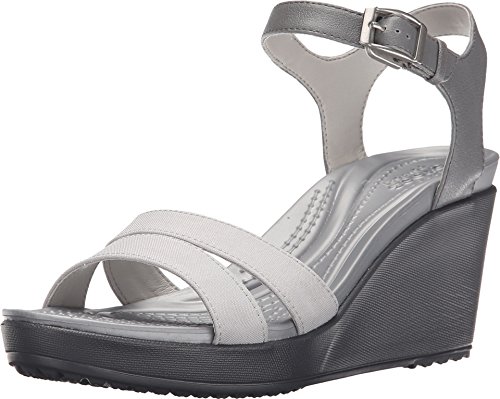 crocs Women's Leigh II Ankle Strap W Wedge Sandal, Smoke/Charcoal, 10 M US