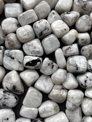 Image of Tumbled Stones, Natural Crystal Healing Stones, Home Office Decor, Aquarium Decorative Pebbles, Vase Fillers (Rainbow Moonstone, 50)