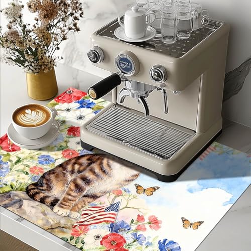 Image of HOMETITUTE Spring Stove Top Cover 28x20 Cat Floral Watercolor Heat Resistant