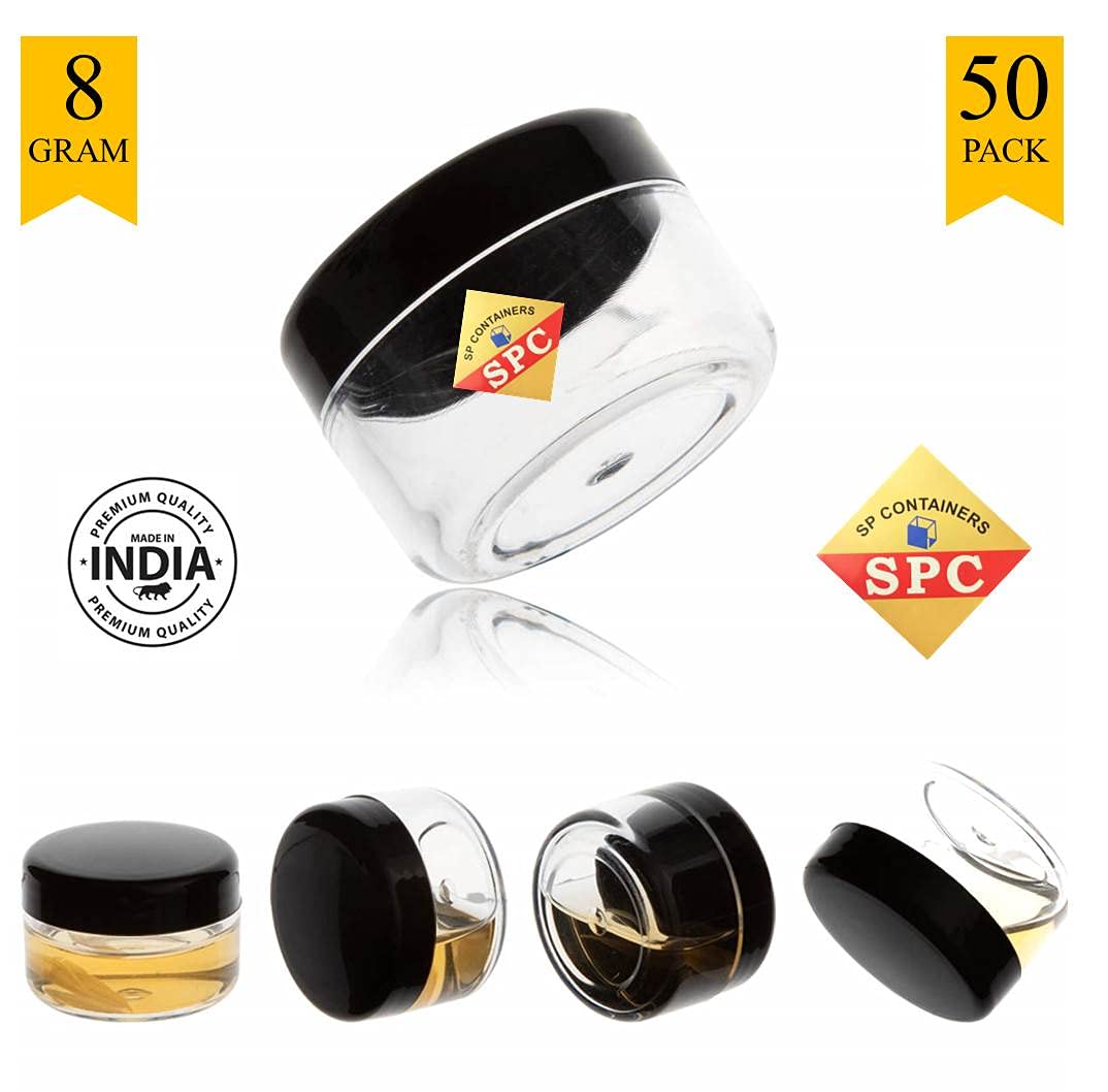 SPC Empty Acrylic San Jar Transparent Cosmetic Container with Leakproof inner lids for Lip Balms, Lip Scrubs, Body Butters, Eyeshadow, Makeup & DIY cosmetics beauty products(Black, 8 grm) (Pack of 50) - Image 3 thumbnail