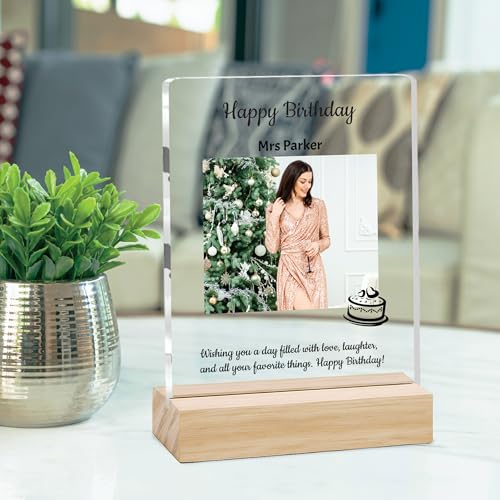 Image of Giftplease Personalized Happy Bithday Photo Plaque with Photo | Custom Friendship Gift with Wooden Stand | Best Friend Birthday Keepsake for Him or Her CS 08