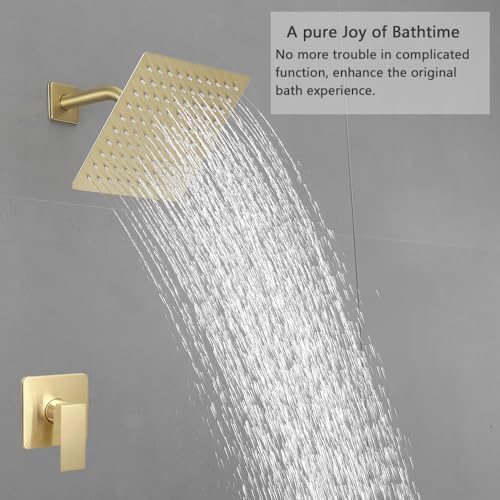 Juego de grifo para ducha en acabado dorado cepillado, sistema de ducha con cabezal lluvia de 8 pulgadas y manija única, kit completo con válvula empotrada miniatura 2