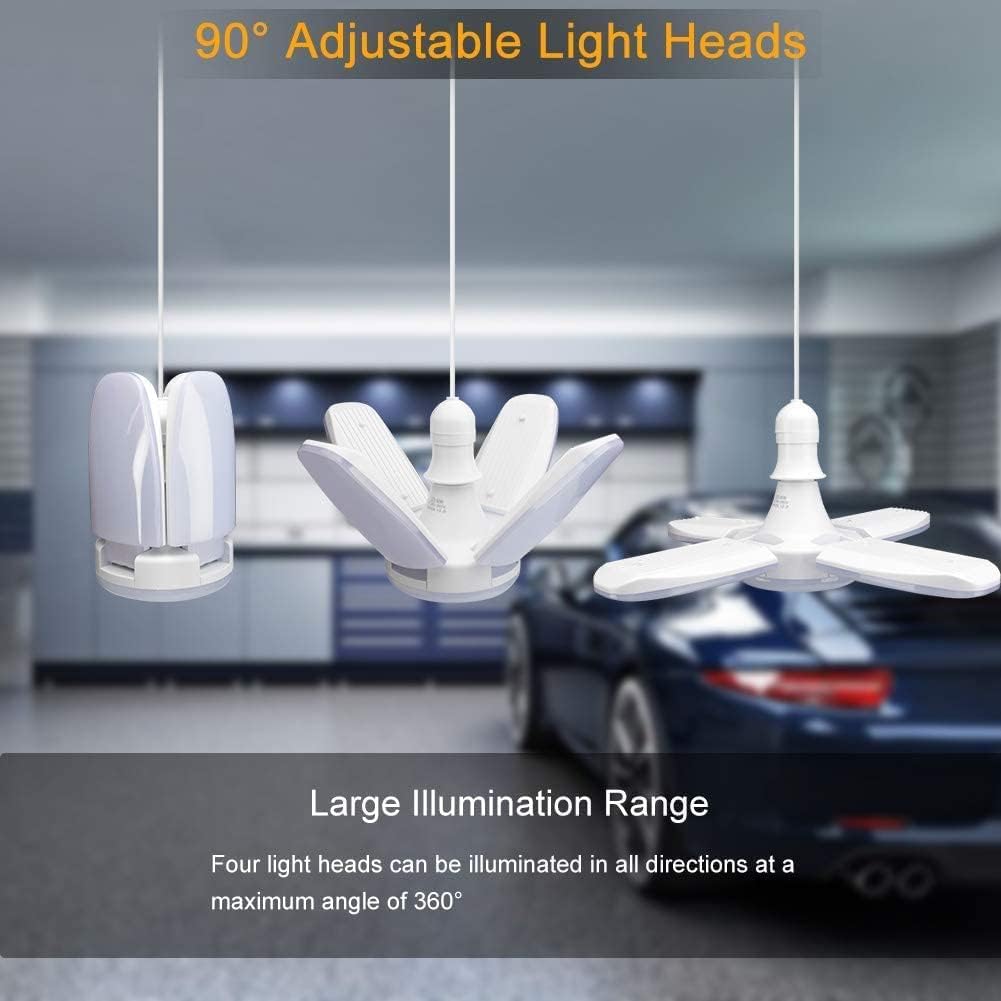60W E27 E26 LED Bulb 120V Foldable Angle Adjustable Cold White 6500K No Flicker Superbright Lamp for Warehouse Garage Shopping Mall Lighting