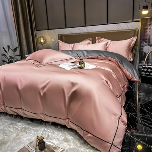 UJHKAQVGT [Juego de cuatro piezas de algodón puro de lujo ligero] Algodón de fibra larga de doble cara, línea de prensado de color en contraste, impresión y teñido activos, estilo hotel de cinco