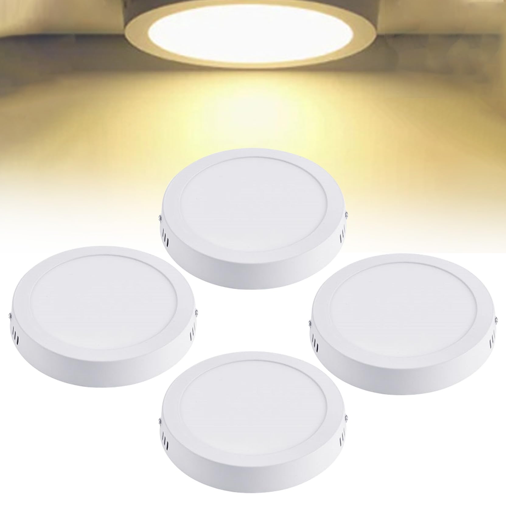 Lot de 4 spots LED 12 W pour plafond, 16,3 cm, spots ronds à montage en surface, 3000 K, blanc chaud, 960 lm, super lumineux pour bureau, cuisine, couloir