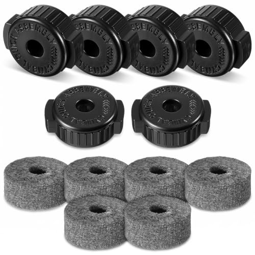 12 Pcs Cymbal Felt Pads and Black Plastic Nuts Cymbal Replacement Accessories Plastic Cymbals Nuts for Percussion Drum Kit Cymbals Topper Replacement Parts Accessories