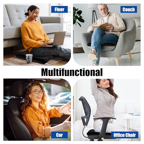 Image of HOMBYS Tufted Furry Recliner Seat Cushion for Elderly Foam Curved Edge Large Square Seat Cushion for Office Chair, Car, Floor Pillow, No Pressure on Thighs (Black)