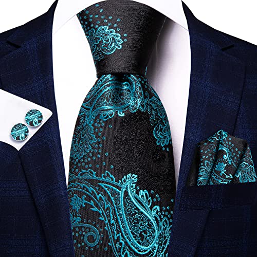 Image of Dubulle Silk Ties Set for Men Formal Paisley Striped Necktie Pocket Square Cufflinks 3PCS Sets Wedding Business Party