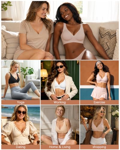 SCECXY Deep V Seamless Wireless Jelly Bras for Women Daily T-Shirt Bra (Light Skin, 34D) - image 6