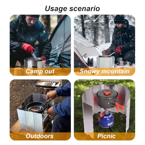 Image of Oligitdi Stove Windscreen, 10 Plates Camp Windshield, Folding Wind protection Aluminum Lightweight Compact Camping Burner Stove Windscreen with Carry Bag