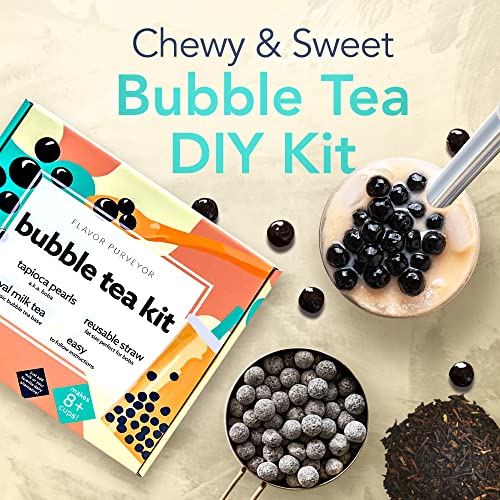 Bubble Tea Kit, Easy DIY Boba Tea Kit, Includes Tapioca Boba Pearls, Royal Milk Loose Tea Leaves and 2 Reusable Straws, Dairy-Free and Vegan Bubble Tea Kit - Flavor Purveyor - Image 3
