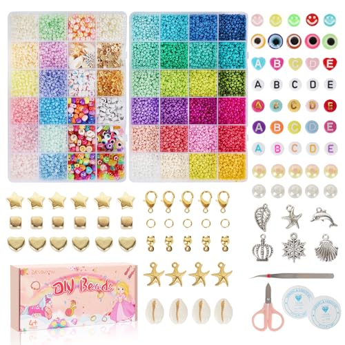 Devolamn Set di 16200 perline di vetro colorate da 3 mm, con 250 perle, 50 perline Smiley, idea regalo per Natale, vacanze, compleanni, feste, ricompense
