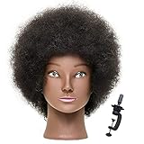 Mannequin Head with 100% Human Hair Manikin Cosmetology Doll Braiding Styling Training Head for Hairdresser Practice Coloring Bleaching Dyeing with Free Clamp Stand(Black) (Curly-Black-10 In)