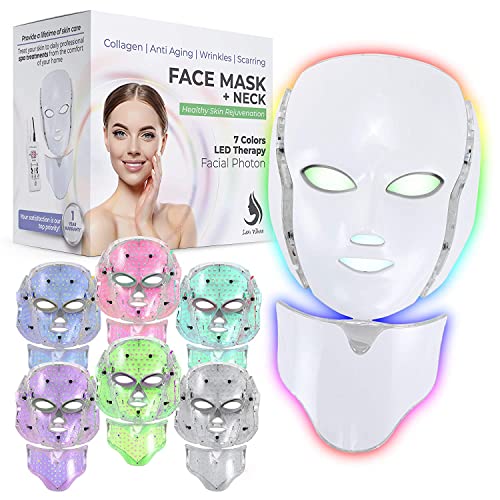 Red Light Therapy LED Face Mask 7 Color | LED Mask Therapy Facial Photon For Healthy Skin Rejuvenation | Collagen, Anti Aging, Wrinkles, Scarring (Cream) (White)