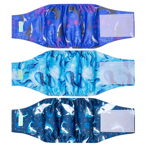 Image of wegreeco Washable Male Dog Belly Band (Stylish Pattern)- Pack of 3 - Washable Male Dog Belly Wrap, Dog Diapers Male (Ocean Adventure, X-Large)