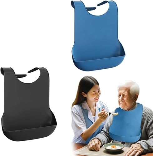 Paquete de 2 baberos de silicona ajustables para adultos, impermeables y lavables, protectores de comida para hombres y mujeres mayores