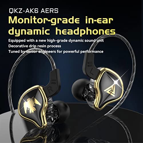 Image of QKZ AK6 Ares Wired IEM Earphone, 10MM Moving Coil PET Diaphragm Stylish Look Passive Noise Isolation Earbuds with Oxygen Free Copper Detachable Cable (Black, with Mic)