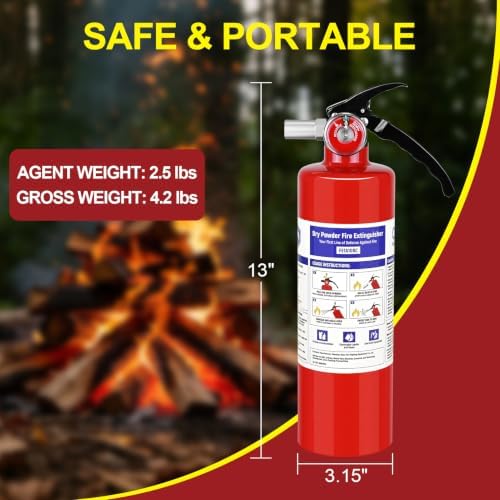 4 Pack ABC Fire Extinguishers with Mount, 2.5lb 1A:10B:C Rated for Home, Vehicle, Boat, Portable Dry Chemical Fire Extinguisher with Quick-Release Handle (Red) — view 2