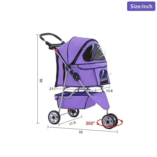 Miniatura 8 de FLL Cochecito para perros y gatos con cesta de almacenamiento, plegable, ligero, para gatos, suave y fácil de caminar, para perros y gatos medianos