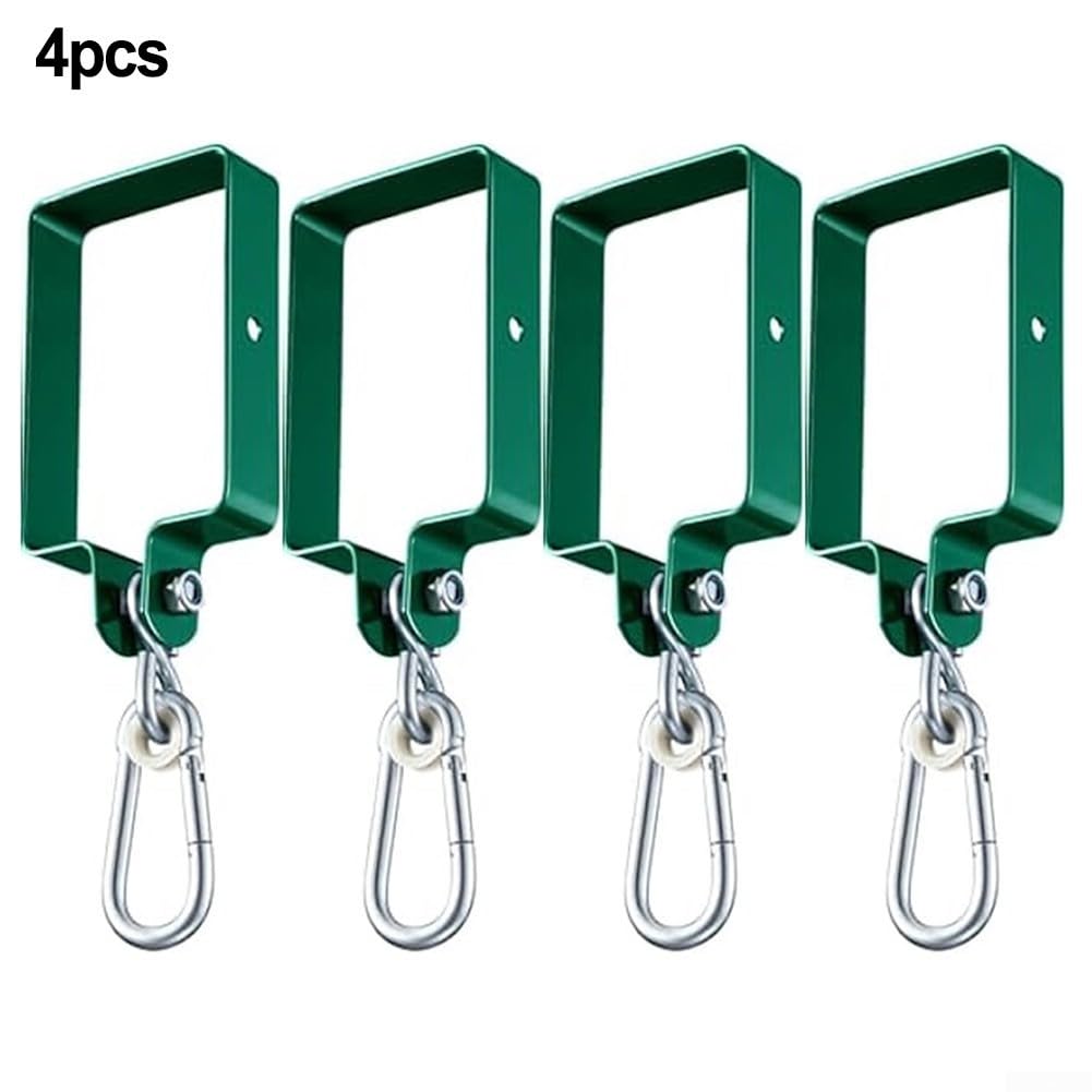 Juego de columpios de metal verde para juegos de patio trasero y columpios de árbol, construcción de acero con ganchos, paquete de 2 o 4 piezas (4 piezas)