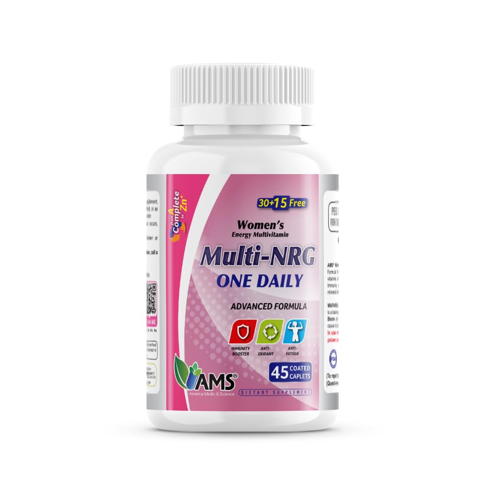America Medic & ScienceMultivitamins for Women, Multi-NRG, 45 Coated Caplets, One Daily, Immune Support Supplements, Vitamin C & B Complex, Vital Micro-Nutrients & Natural Herbal Ingredients.