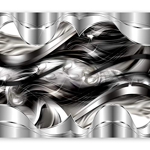 Wallpaper - Wall Mural Abstraction 350x256 cm / 137.8 x 96.5 - Non-Woven Premium Art Print Fleece Wall Mural Decoration Poster Picture Design Modern - Abstract Black White Silver Grey a-A-0101-a-b