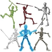 MIKILOWUHA 6 Pack T13 Skeleton Action Figures, Glow in The Dark Blue Multi-Jointed Posable Toys, DIY Mini Skeletons for Christmas Decorations, Party Favors, Desk Decor for Kids & Adults