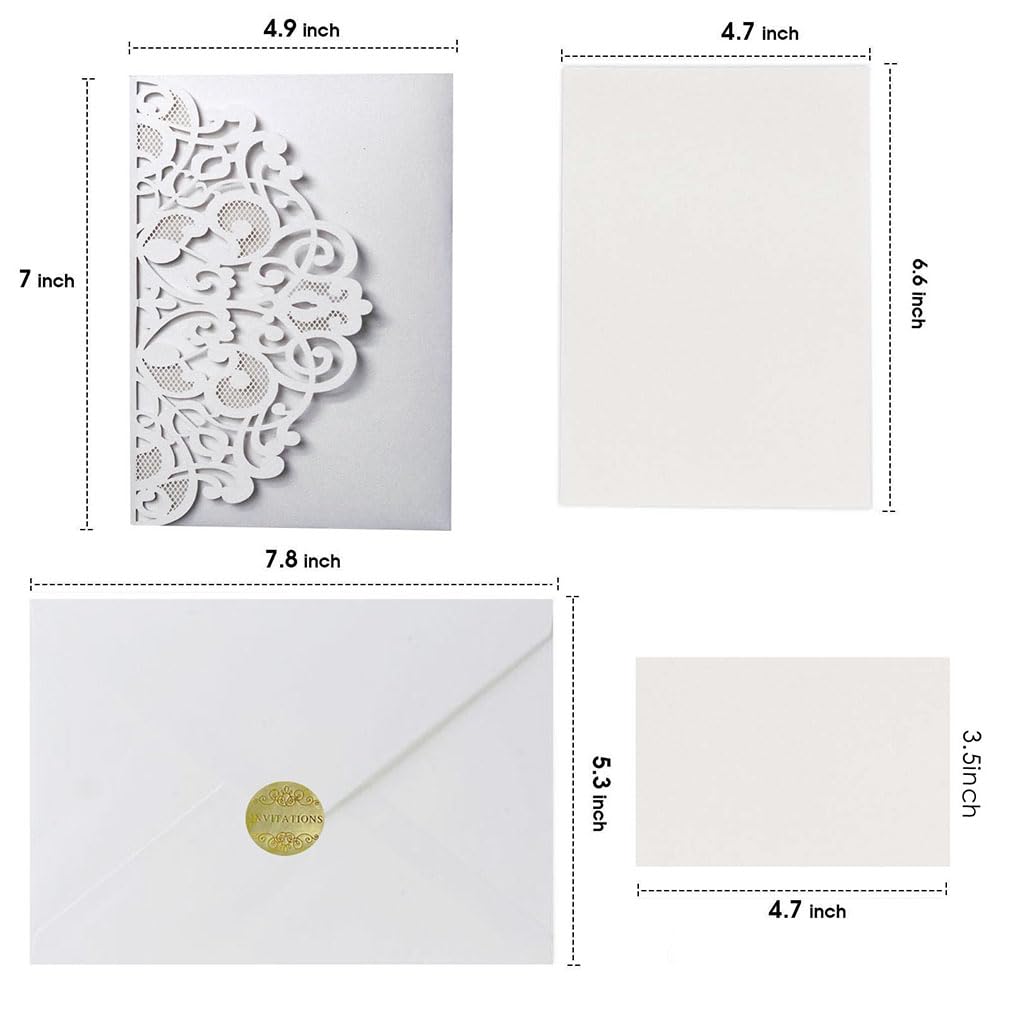50 Stück Hochzeitseinladung Karten Set mit Umschlag & Einlegeblatt | Elegantes Spitzenmuster, filigrane Papierkarte, Hochzeit, Verlobung, Geburtstag, Feier, DIY Gestaltung