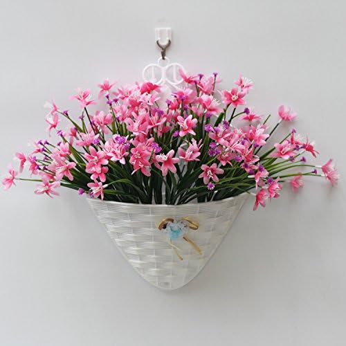Wall hanging plastic flower baskets artificial flower indoor and outdoor decor, pink