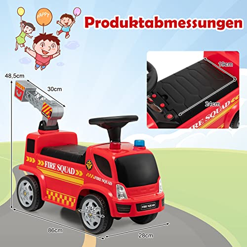 GOPLUS Rutschauto Feuerwehr mit Seifenblasenpistole, Feuerwehrauto mit Licht und Sound, Rutschauto mit Sirene & Musik für Jungen & Mädchen, Kinderfahrzeug für 18-36 Monate, Rot (Modell 2) – Bild 8