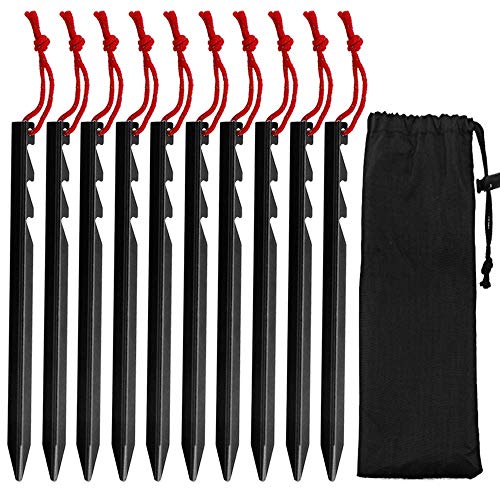GiBot Camping Heringe Zeltstangen, 10Pcs Ultralight Heavy Duty Aluminium Legierung Zelt Stakes Pegs Nails, Schwarz