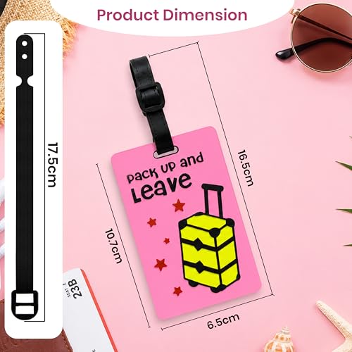 Image of Storite Pack of 2 Luggage Tags with Black Silicon Strap (Light Pink)