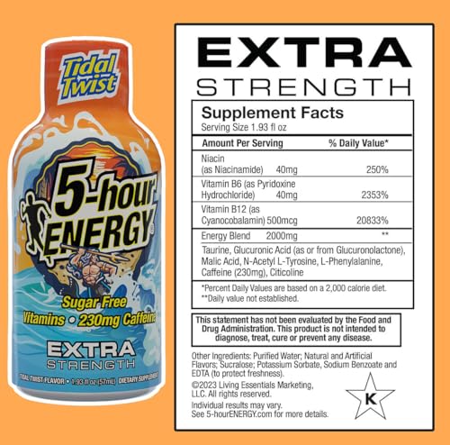 Image of 5-hour ENERGY TIDAL TWIST Flavor, 30 Count, 1.93 Fl Oz Energy Shot, Extra Strength, Sugar Free (Pack of 3)