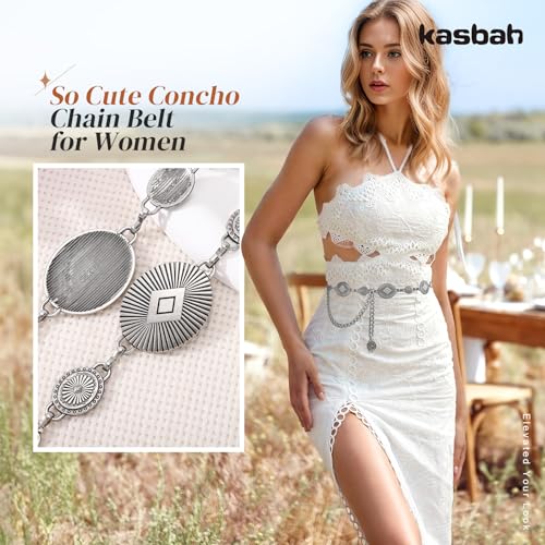 KASBAH Women Western Metal Chain Belt Concho Country Belt Concho Belts For Dresses Jeans Waist Chain Belt Cowgirl2