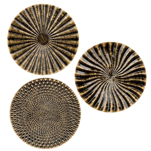 Lot de 3 sculptures murales bohème dorées - Décoration murale ronde en métal - Décoration murale 3D - Tableau d'art moderne pour maison, salon, salle à...