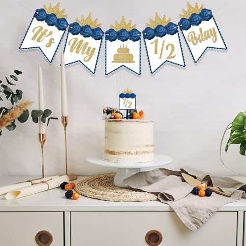 Image of Rozi Decoration Its my Half Birthday Blue Banner Pack of 1 Set Half Birthday Decoration for Baby | Blue Happy Birthday Banner | Prince Half Birthday Decorations | Blue half birthday banner - 1 set - prince theme - baby boy - half birthday decoration - hanging decor