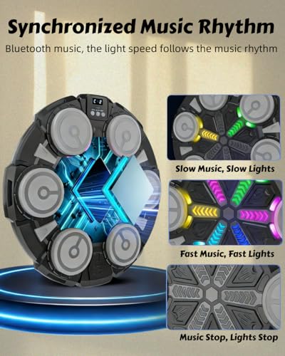 Image of Upgraded Music Punching Machine for Kids and Adults, Wall Boxing Punching Pad with Bluetooth & Rhythm Lights, 3 Speed Modes, Home Fitness Boxing Equipment with Gloves for Boys Girls Teenagers