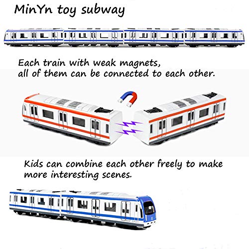 MinYn Toy Train Die Cast Metal Alloy City Rail Subway Train Model Pull Back Toy Vehicle Collection for Kids -Set of 4PCS