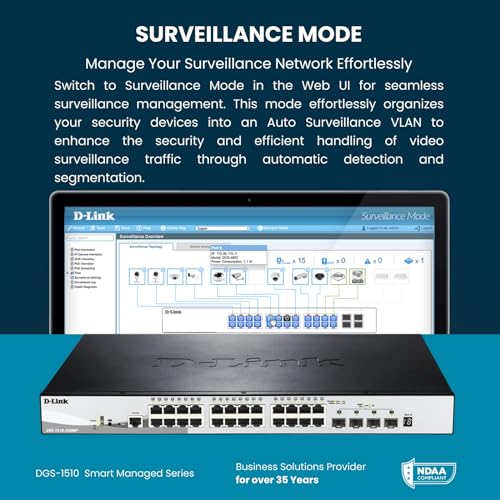 Image of D-Link 20-Port Gigabit Stackable Smart Managed Switch 10G Uplinks | 16 Gigabit + 2 10GbE SFP+ and 2 SFP Ports| L2+ /L3 Lite |VLANs |Web Managed |Surveillance Mode| NDAA Compliant (DGS-1510-20)