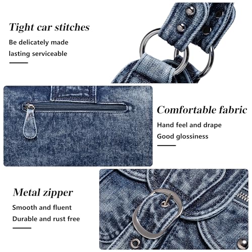 Image of Designer Denim Handbags for Women Hobo Tote Bag Crossbody Denim Purses Blue Jean Shoulder Bag