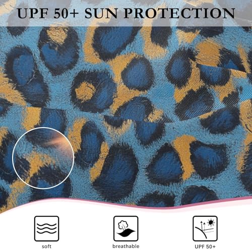 Girls Swimsuit Leopard Skin Blue Long Sleeve One Piece Bathing Suit for Kids UPF 50+ Rash Guard Swimwear 3-124